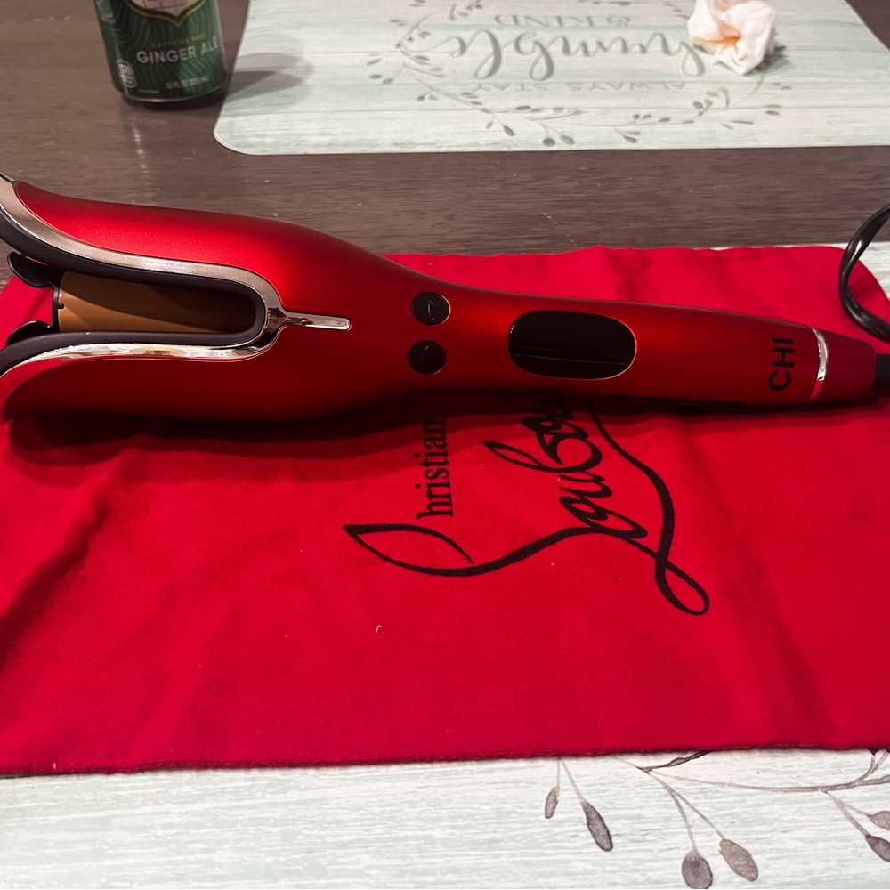 CHI Spin n Curl Ceramic 1" Rotating Curler - Ruby Red FREE Louboutin dust bags